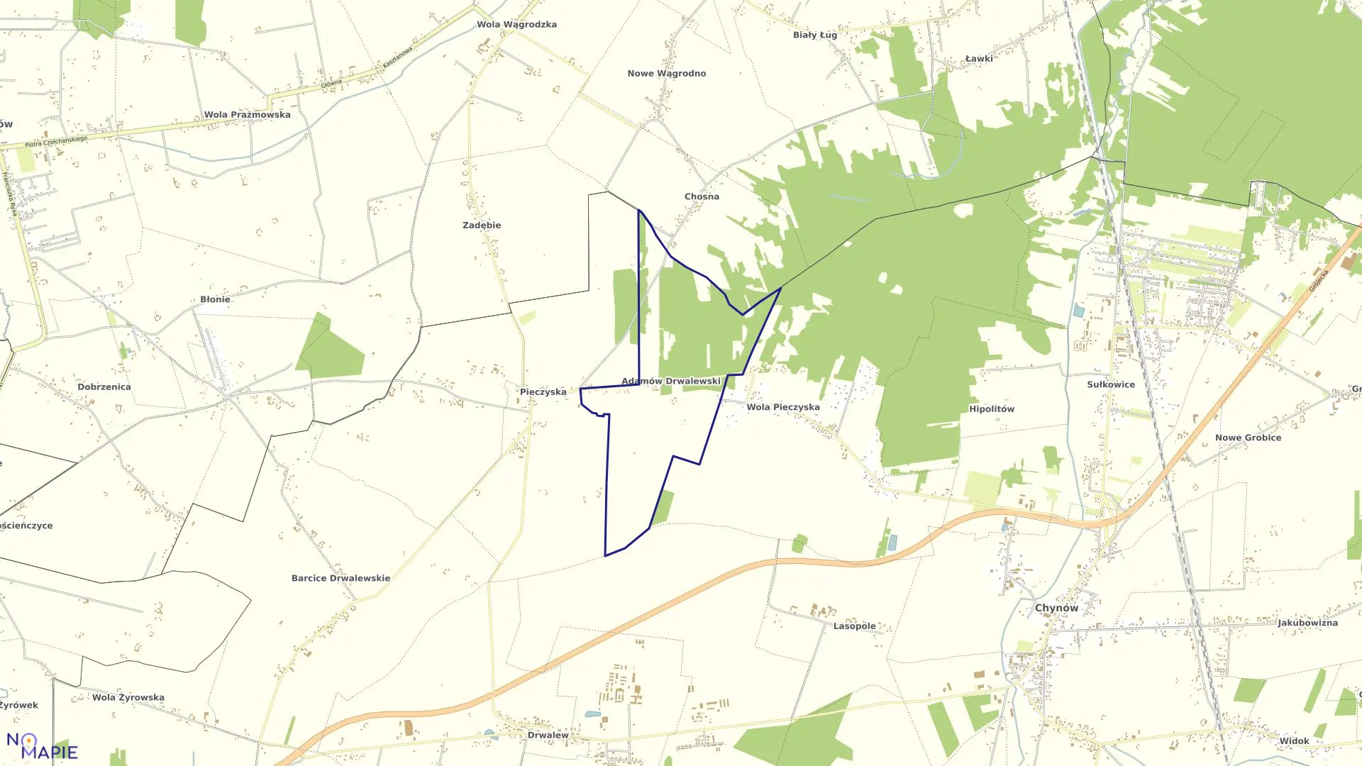 Mapa obrębu ADAMÓW K/DRWALEWA w gminie Chynów