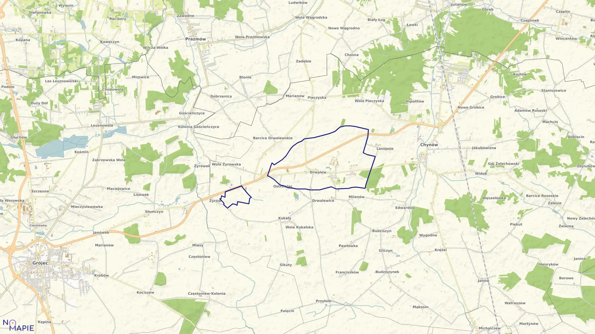 Mapa obrębu DRWALEW w gminie Chynów