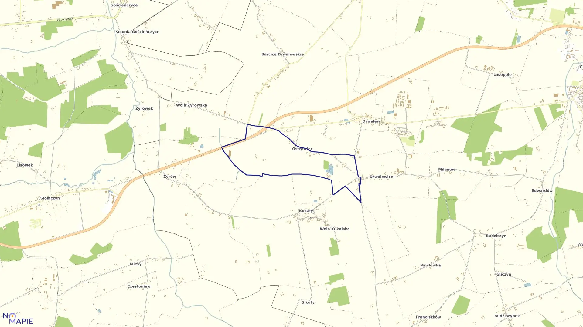 Mapa obrębu OSTROWIEC w gminie Chynów