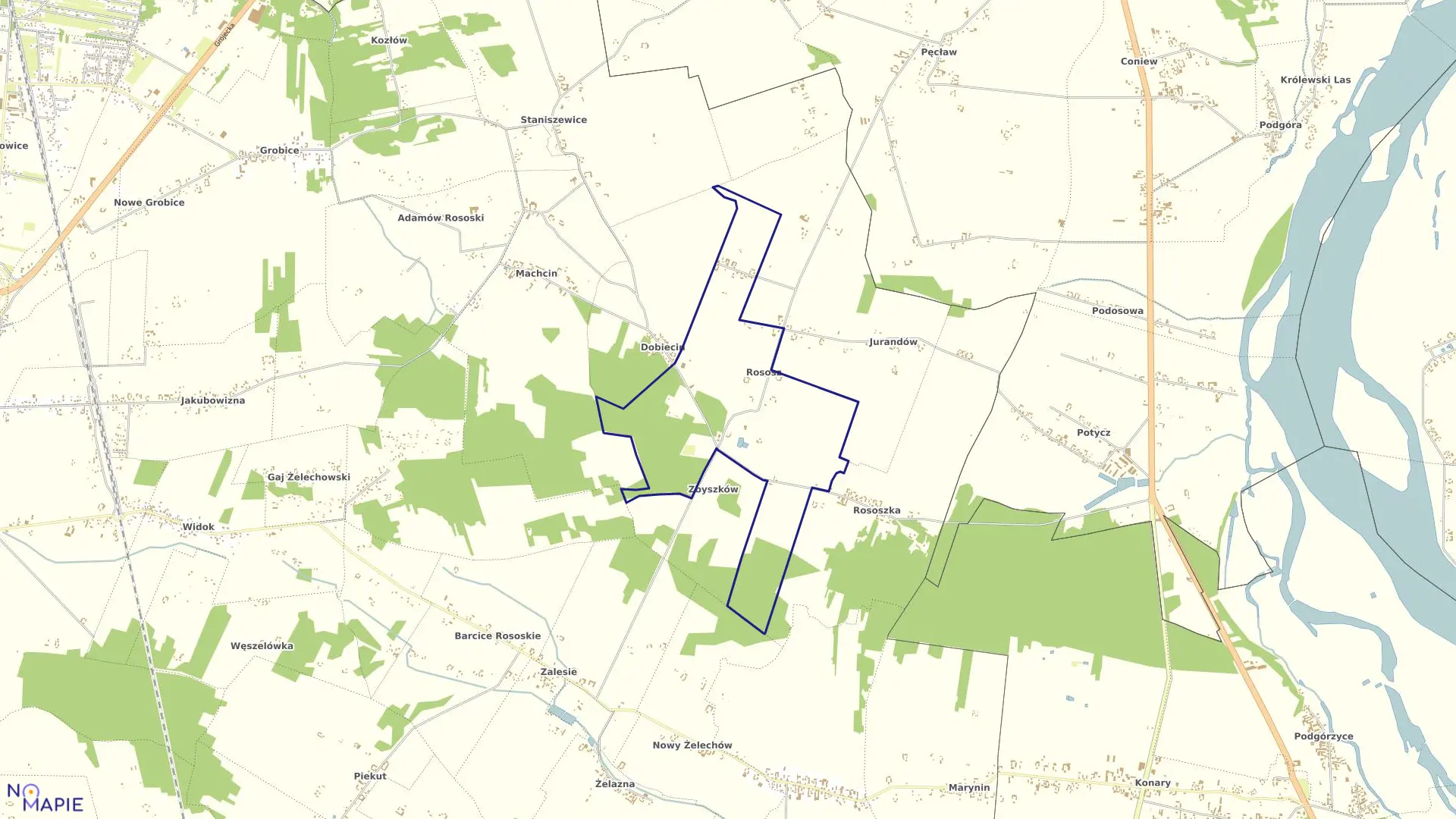 Mapa obrębu ROSOSZ w gminie Chynów